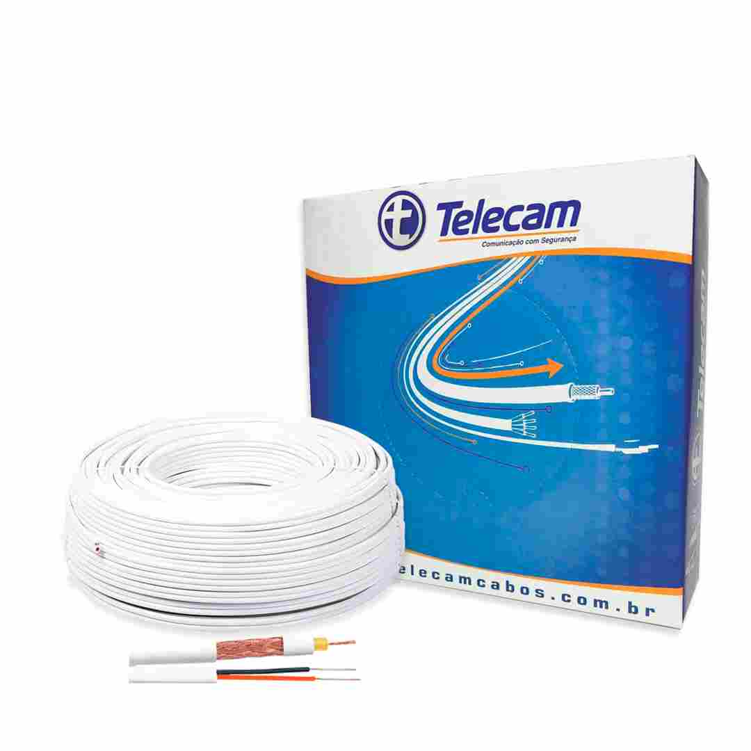 Cabo Coaxial CFTV Slim 85% Cobre + Bipolar Externo 100 Metros Telecam